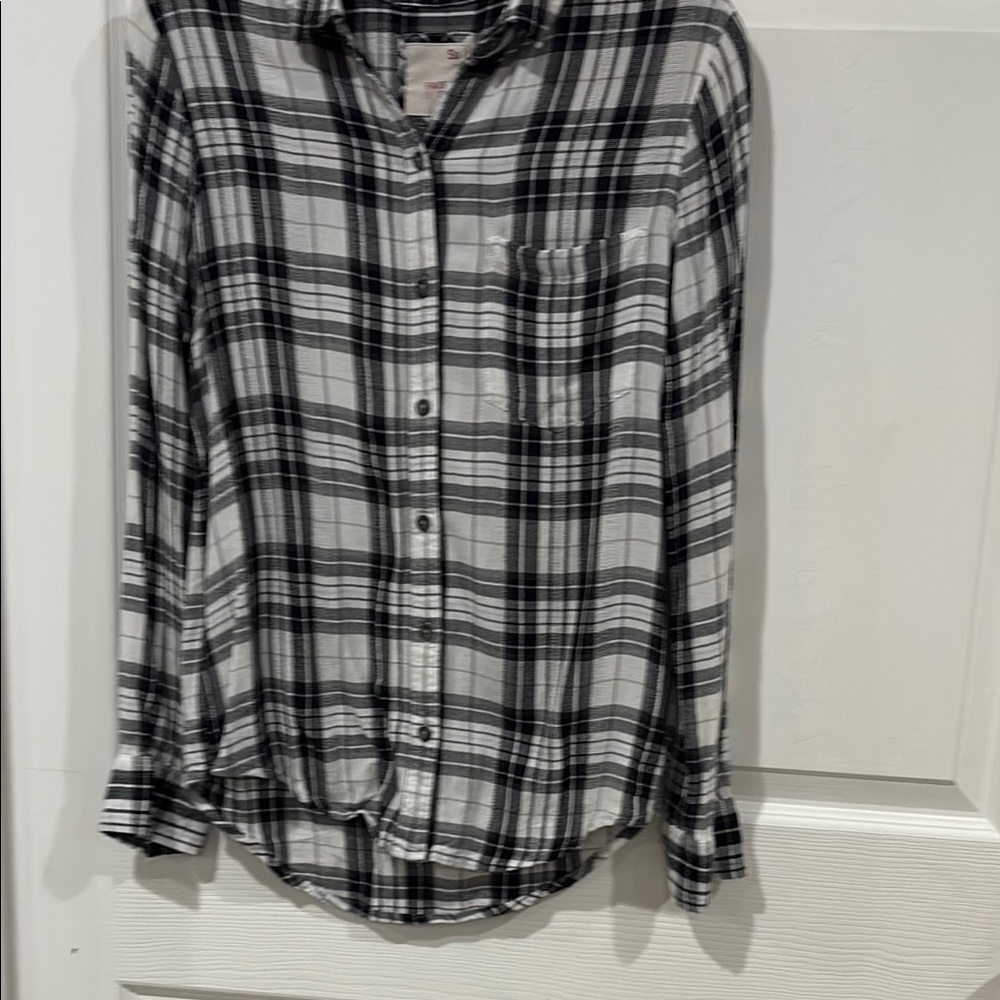 SO Women's Black and White Plaid Button-Down Shirt
